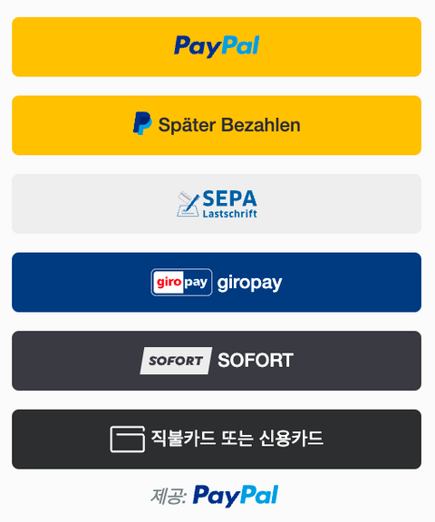 예시) 접속 국가: 독일, enable-funding: “paylater” 설정 시 화면